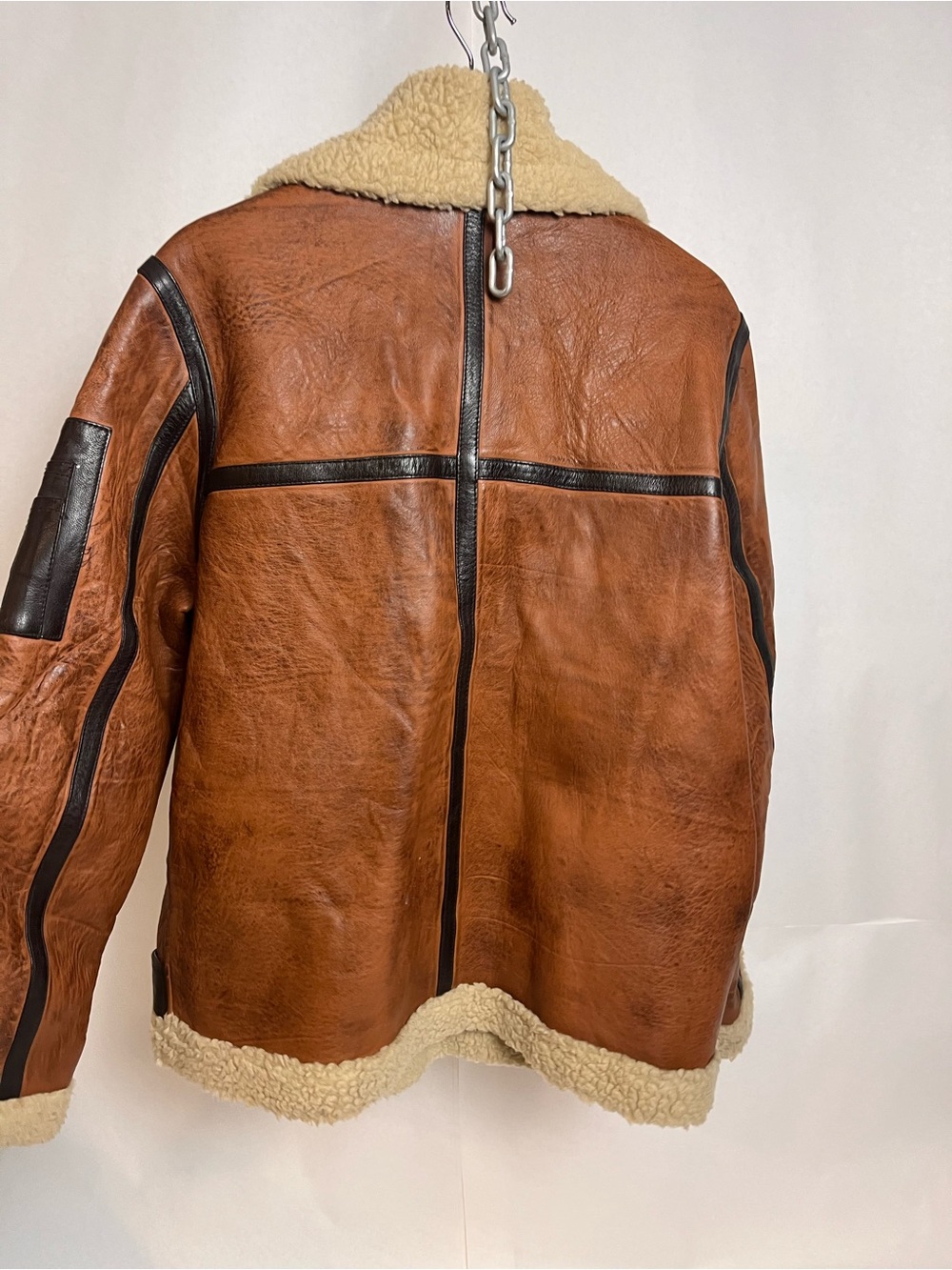 Sherpa-Lined Brown Leather Jacket - Picture 3 of 9